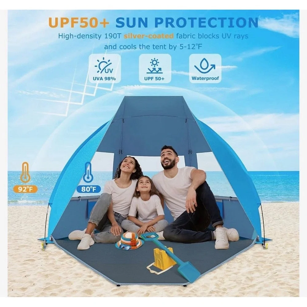 OutdoorMaster Beach Tent for 3/4 Person Easy Setup Sun Shade Shelter UPF 50+NEW